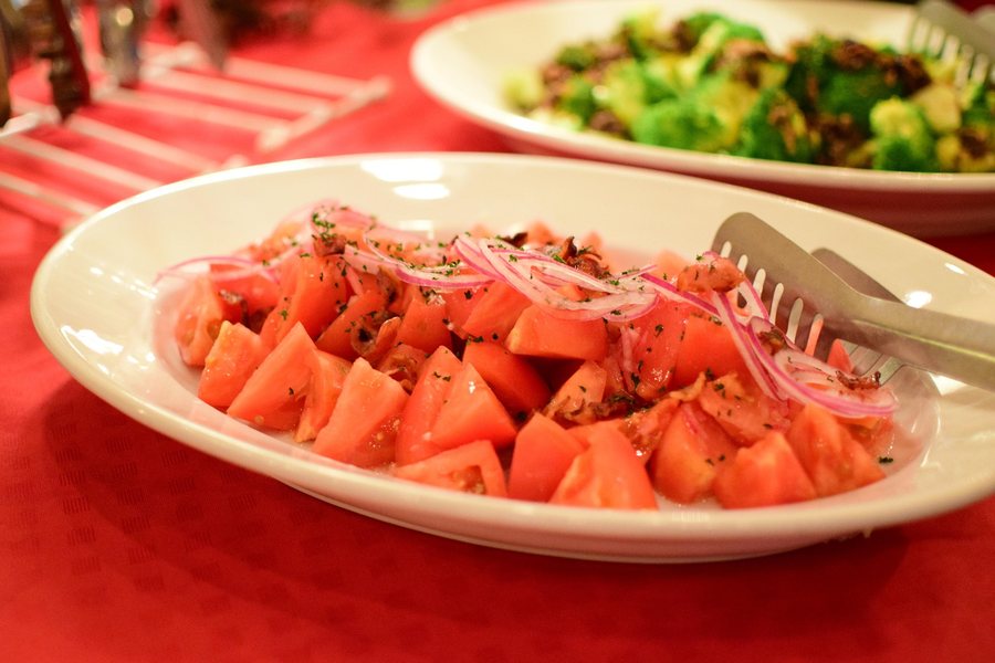 A shared table at a Muslim-owned restaurant